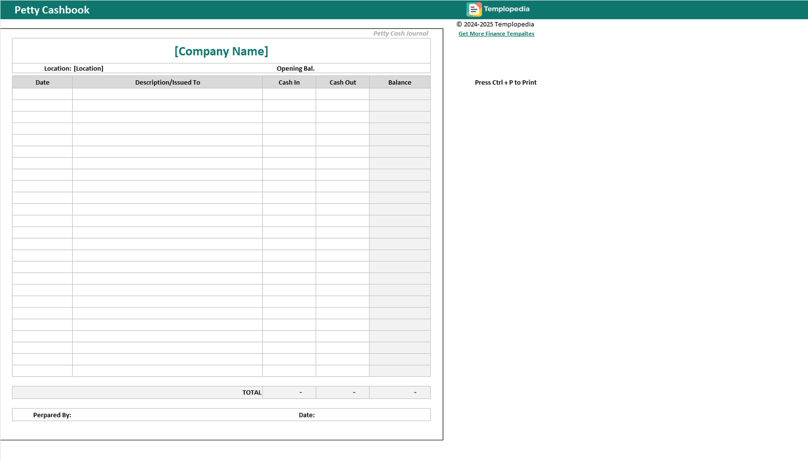 Free Petty Cashbook in Excel